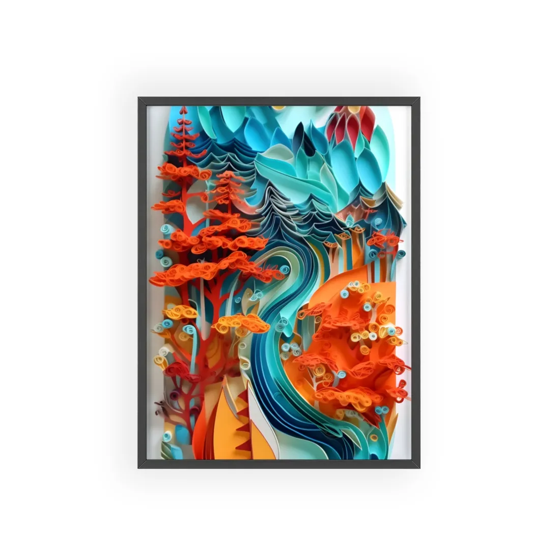 Paper Quilling Island Oasis: Realistic Art Piece - Framed Poster