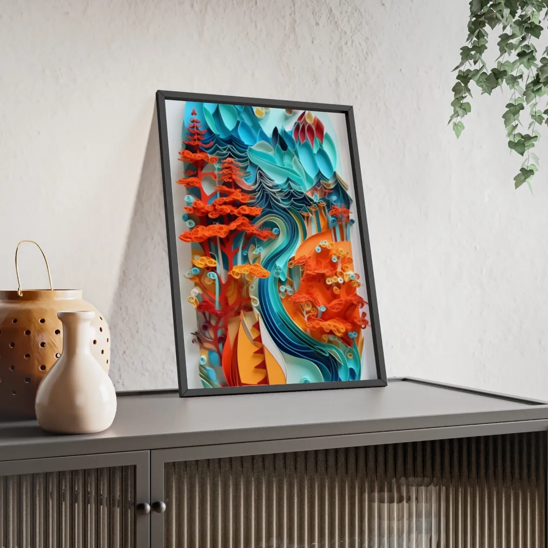 Paper Quilling Island Oasis: Realistic Art Piece - Framed Poster