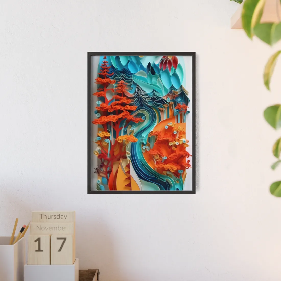 Paper Quilling Island Oasis: Realistic Art Piece - Framed Poster
