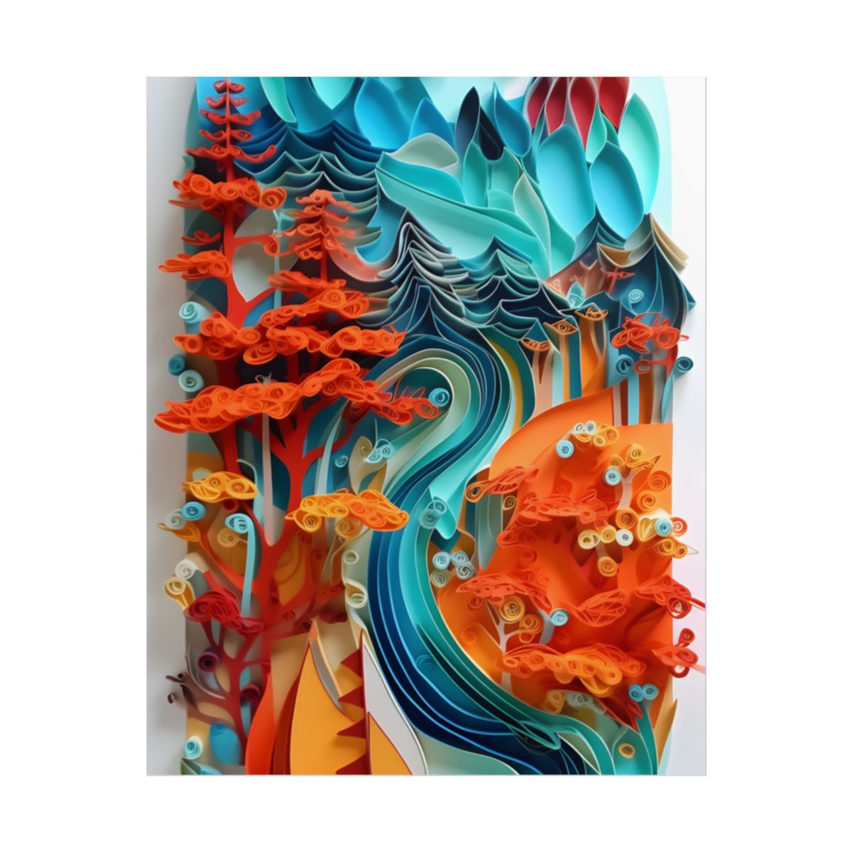 Paper Quilling Island Oasis: Realistic Art Piece - Poster