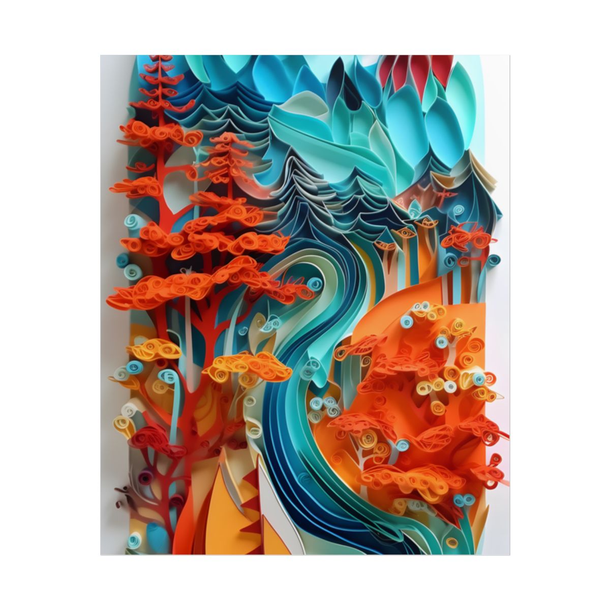 Paper Quilling Island Oasis: Realistic Art Piece - Poster