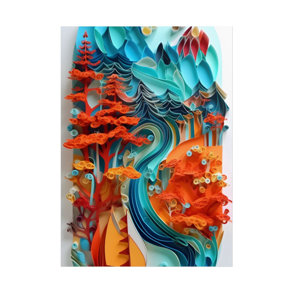 Paper Quilling Island Oasis: Realistic Art Piece - Poster