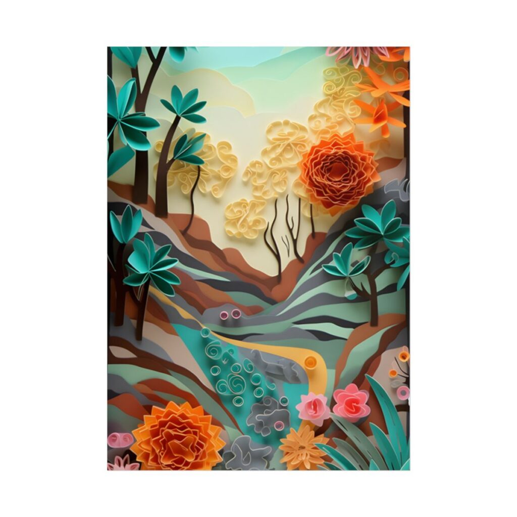 Paper Quilling Mountain Range: American Landscape Artwork - Poster