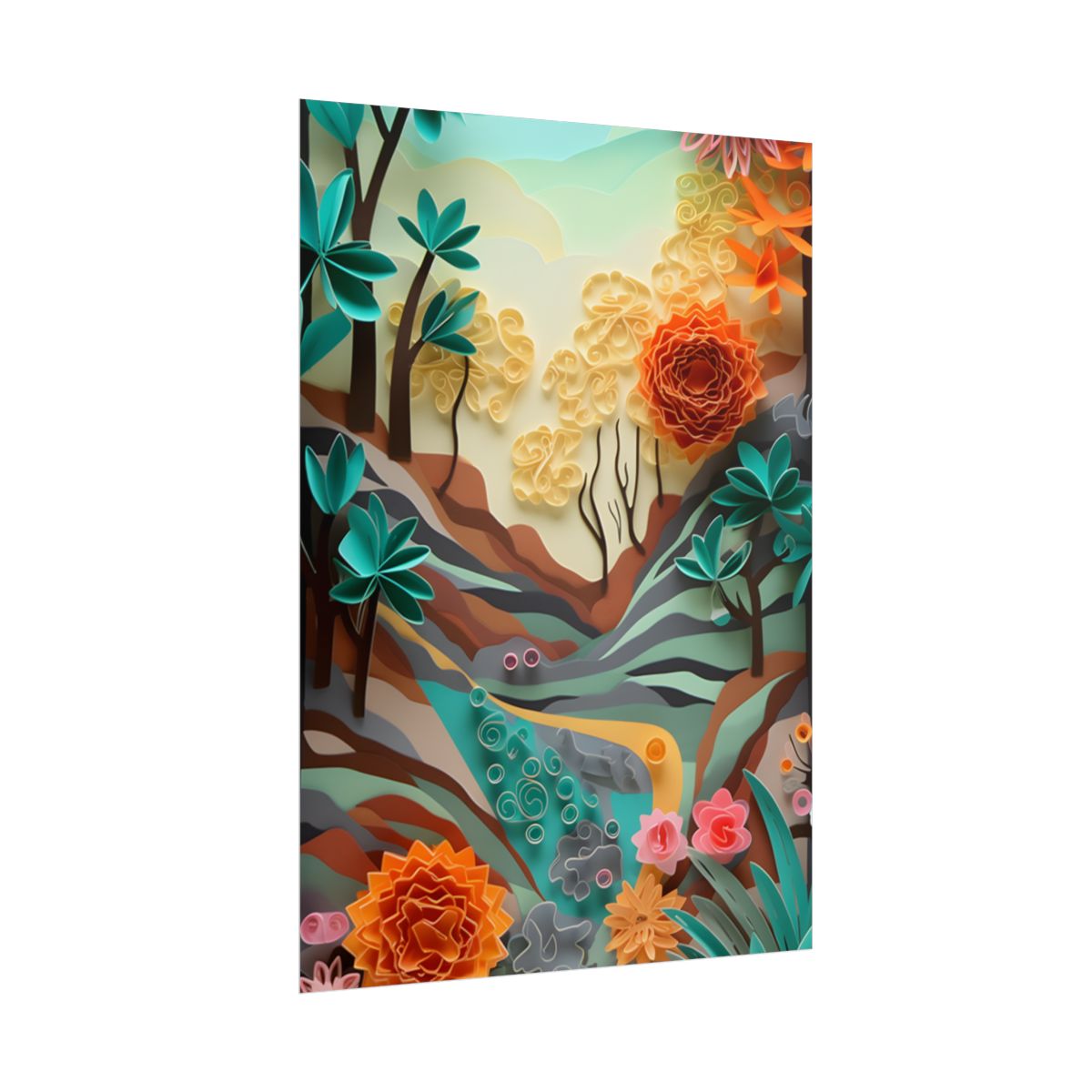 Paper Quilling Mountain Range: American Landscape Artwork - Poster