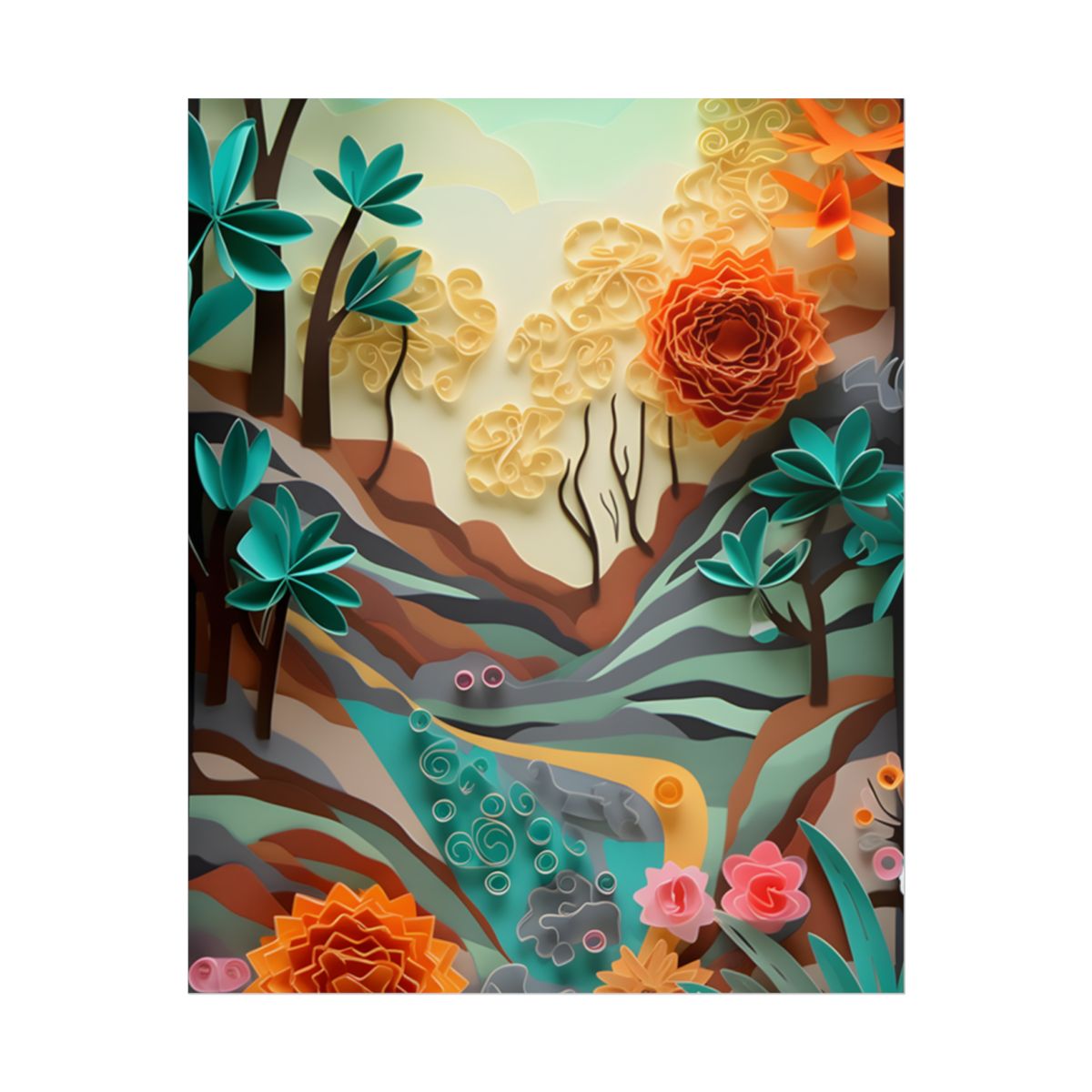 Paper Quilling Mountain Range: American Landscape Artwork - Poster