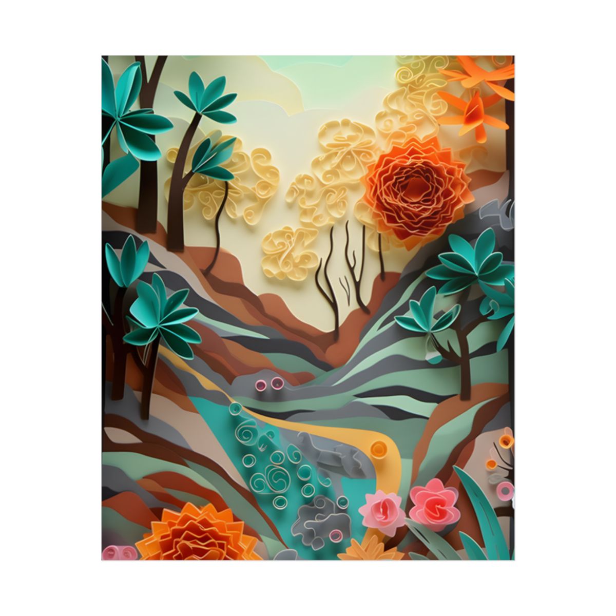 Paper Quilling Mountain Range: American Landscape Artwork - Poster