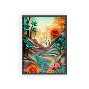 Paper-Cut Flower Landscape Framed Poster