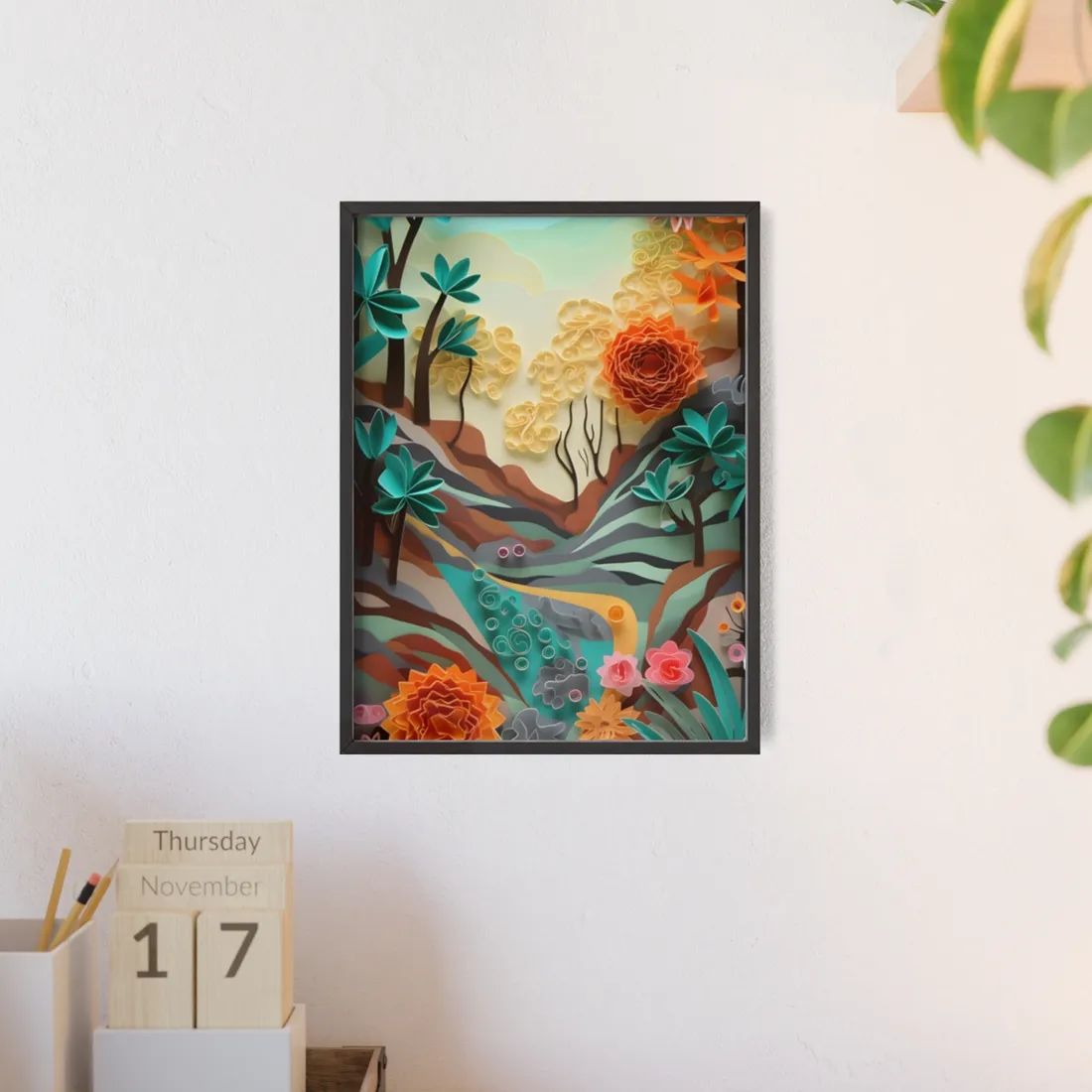 Paper Quilling Mountain Range: American Landscape - Framed Poster