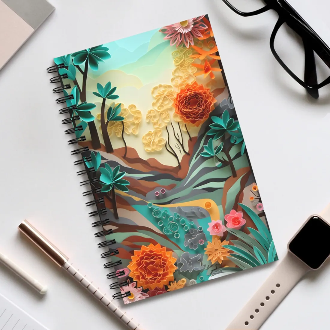 Paper Quilling Mountain Range: American Landscape - Spiral Notebook