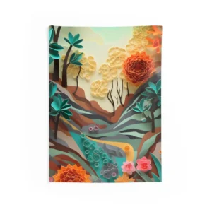 Paper-Cut Flower Landscape Wall Tapestry