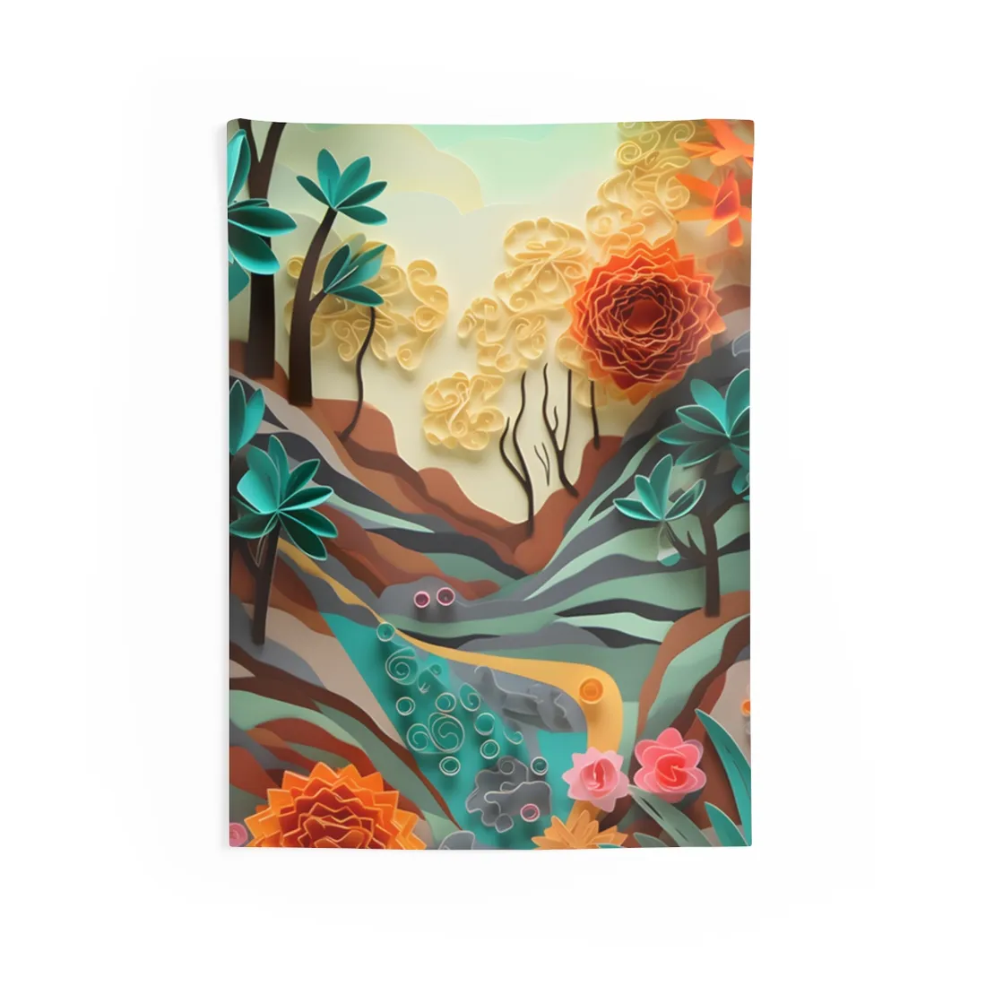 Paper Quilling Mountain Range: American Landscape - Wall Tapestry