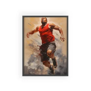 Sprinting Athlete in Red Framed Poster