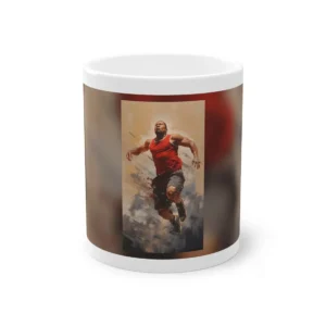 Sprinting Athlete in Red Mug