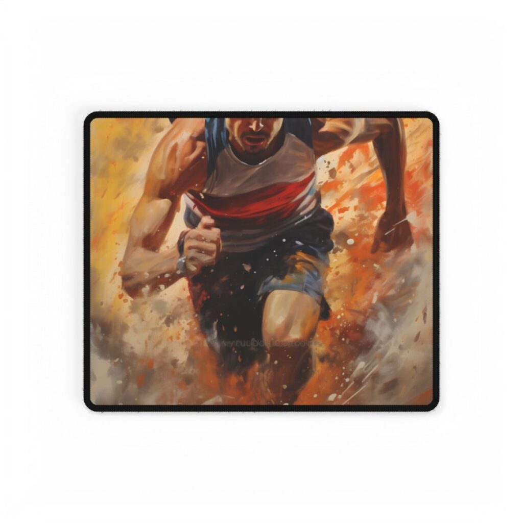 Passionate Athlete in Motion: Determined Sports Art - Desk Mat