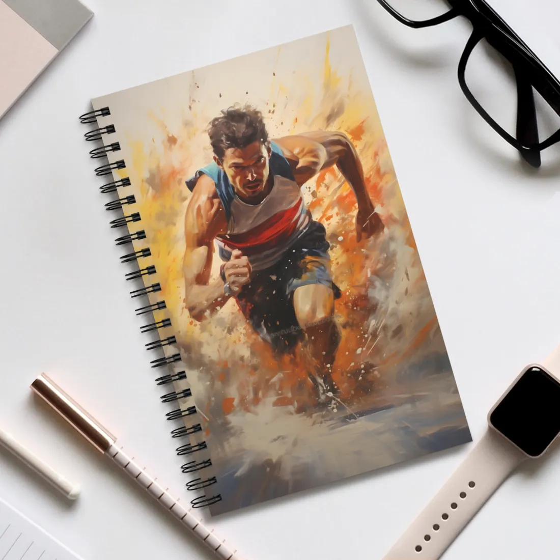 Passionate Athlete in Motion: Determined Sports Art - Spiral Notebook