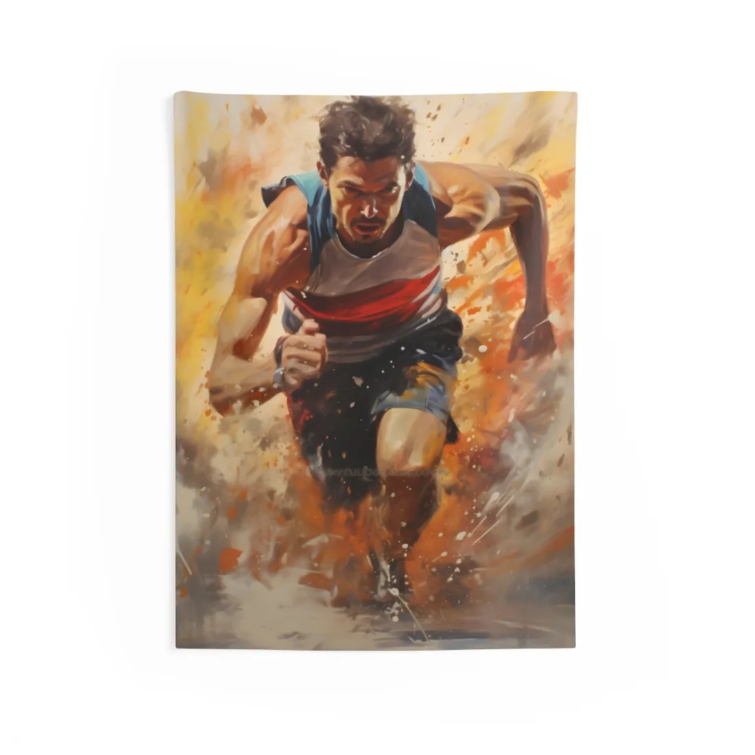 Passionate Athlete in Motion: Determined Sports Art - Wall Tapestry