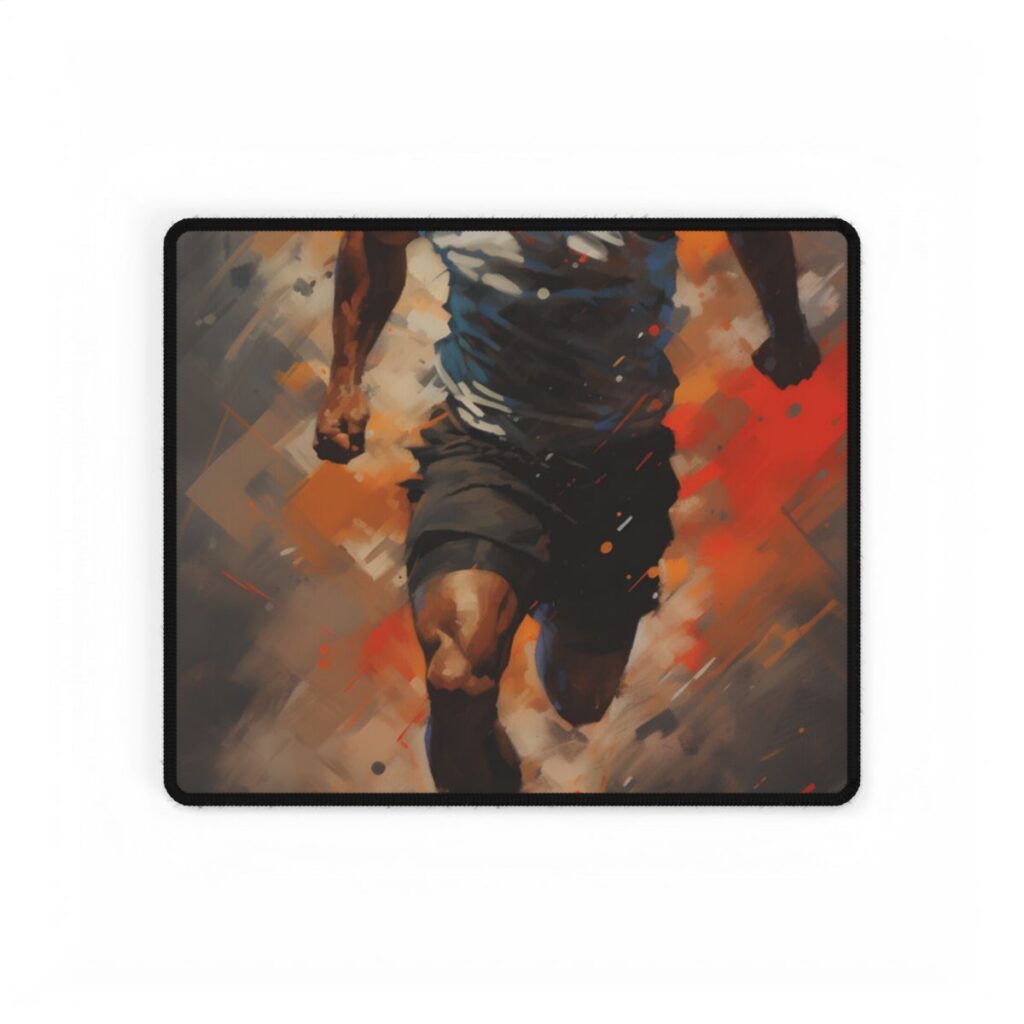 Passionate Athlete in Motion: Dynamic Portrait Artwork - Desk Mat