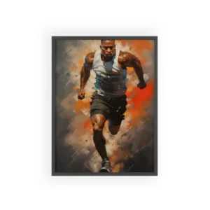 Sprinter Running in Orange Framed Poster