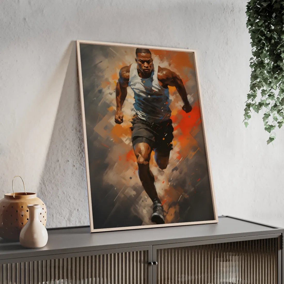 Passionate Athlete in Motion: Dynamic Portrait - Framed Poster