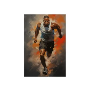 Sprinter Running in Orange Metal Poster