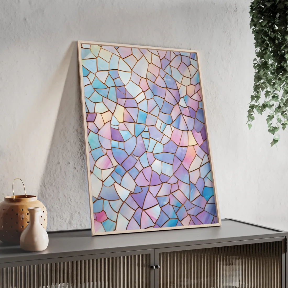 Pastel Mosaic Wallpaper: Modern Minimalist Design - Framed Poster