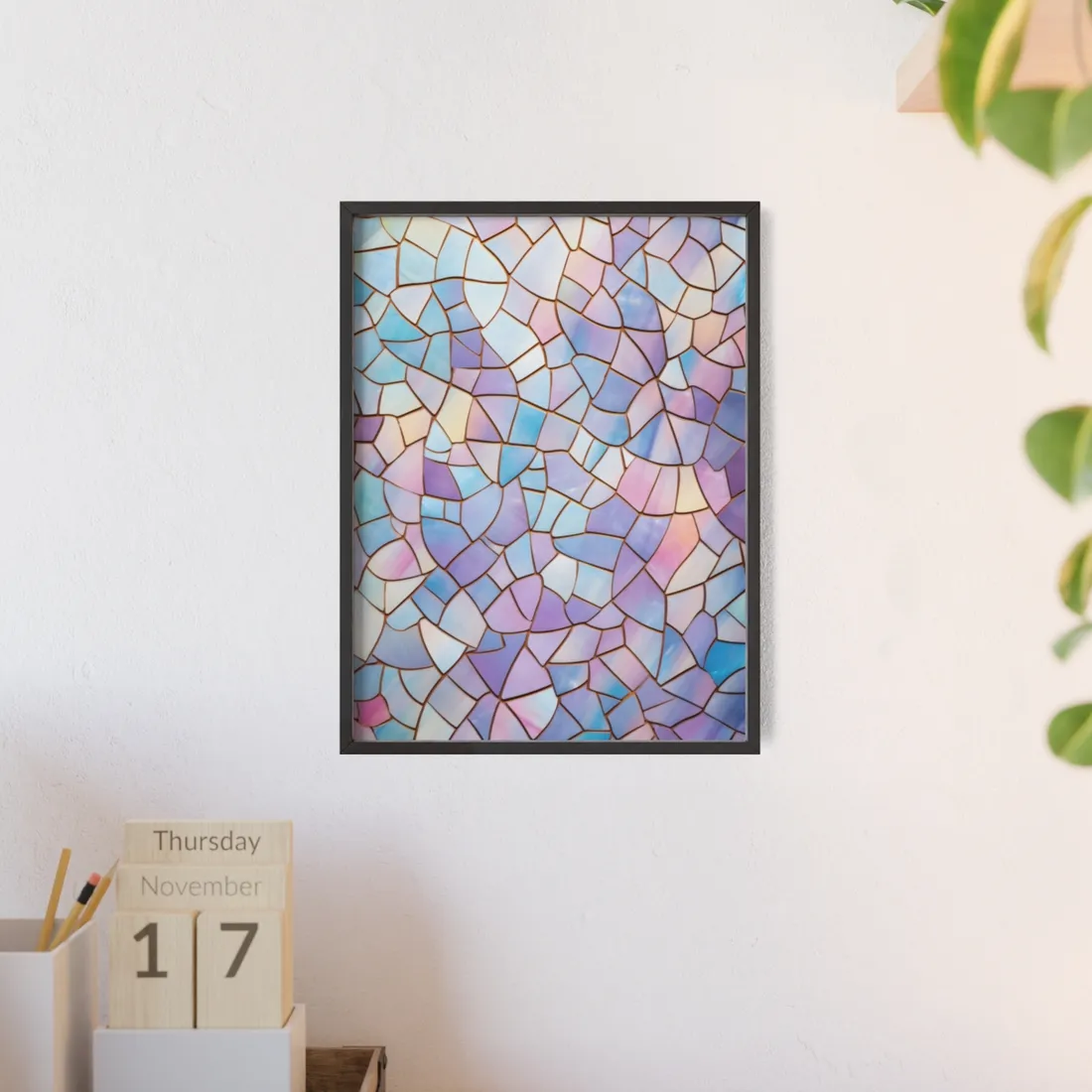 Pastel Mosaic Wallpaper: Modern Minimalist Design - Framed Poster