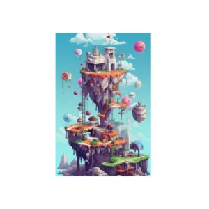 Floating Island Tower Metal Poster