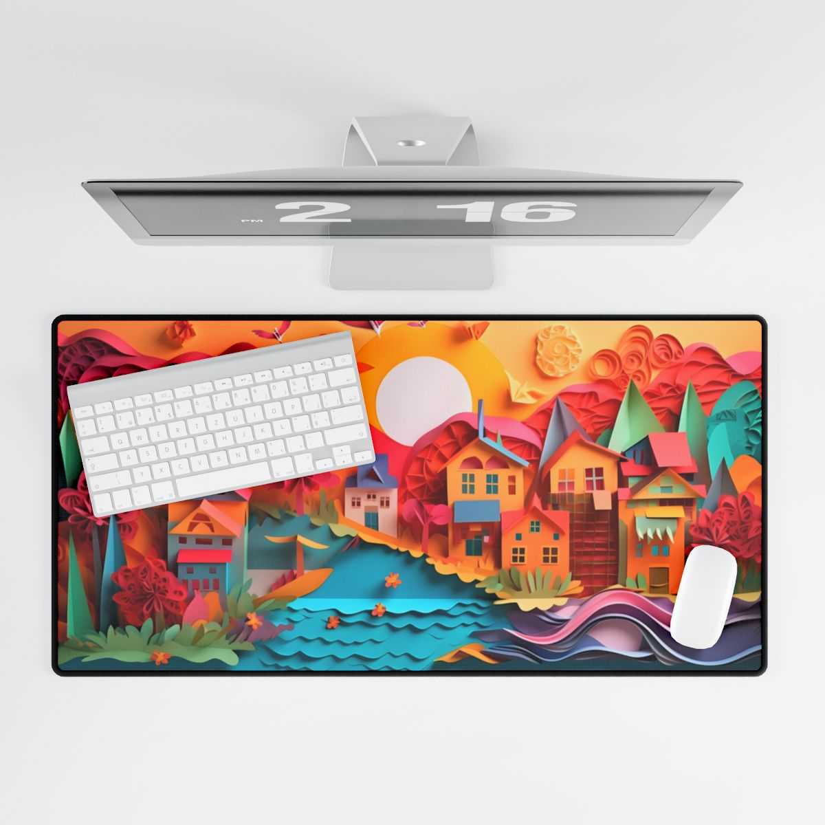 Peaceful Beach Landscape: Serene Coastal Artwork - Desk Mat