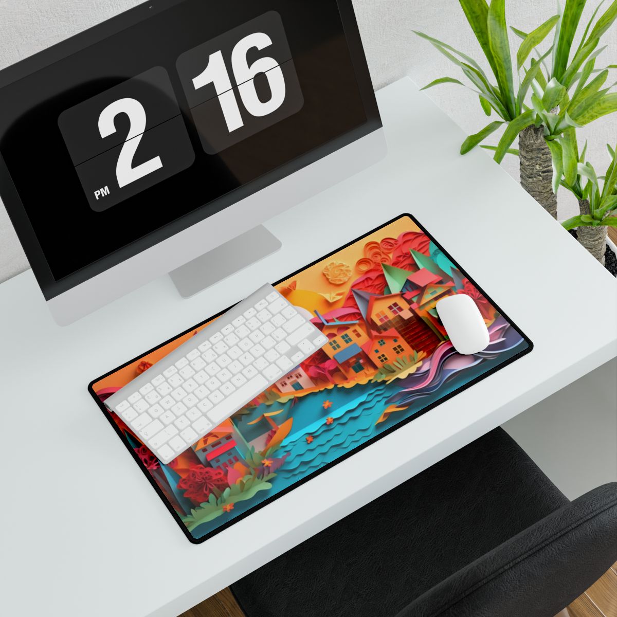 Peaceful Beach Landscape: Serene Coastal Artwork - Desk Mat