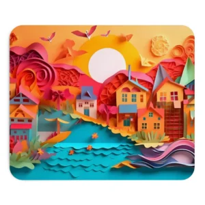 Riverside Village Landscape: Paper Quilling Art Mouse Pad