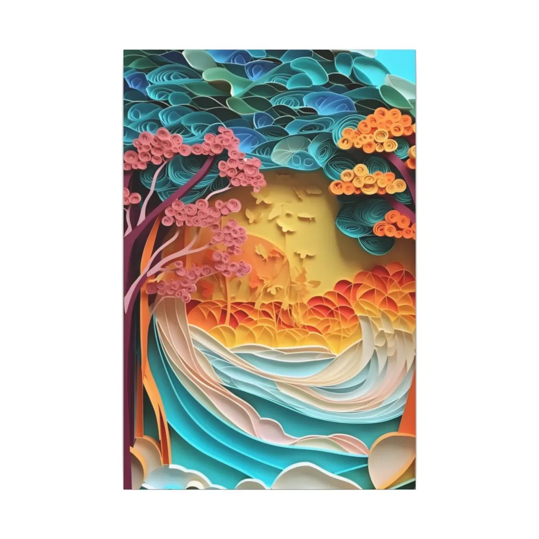 Peaceful Beach Landscape with Paper Quilling: Artistic Photography - Canvas