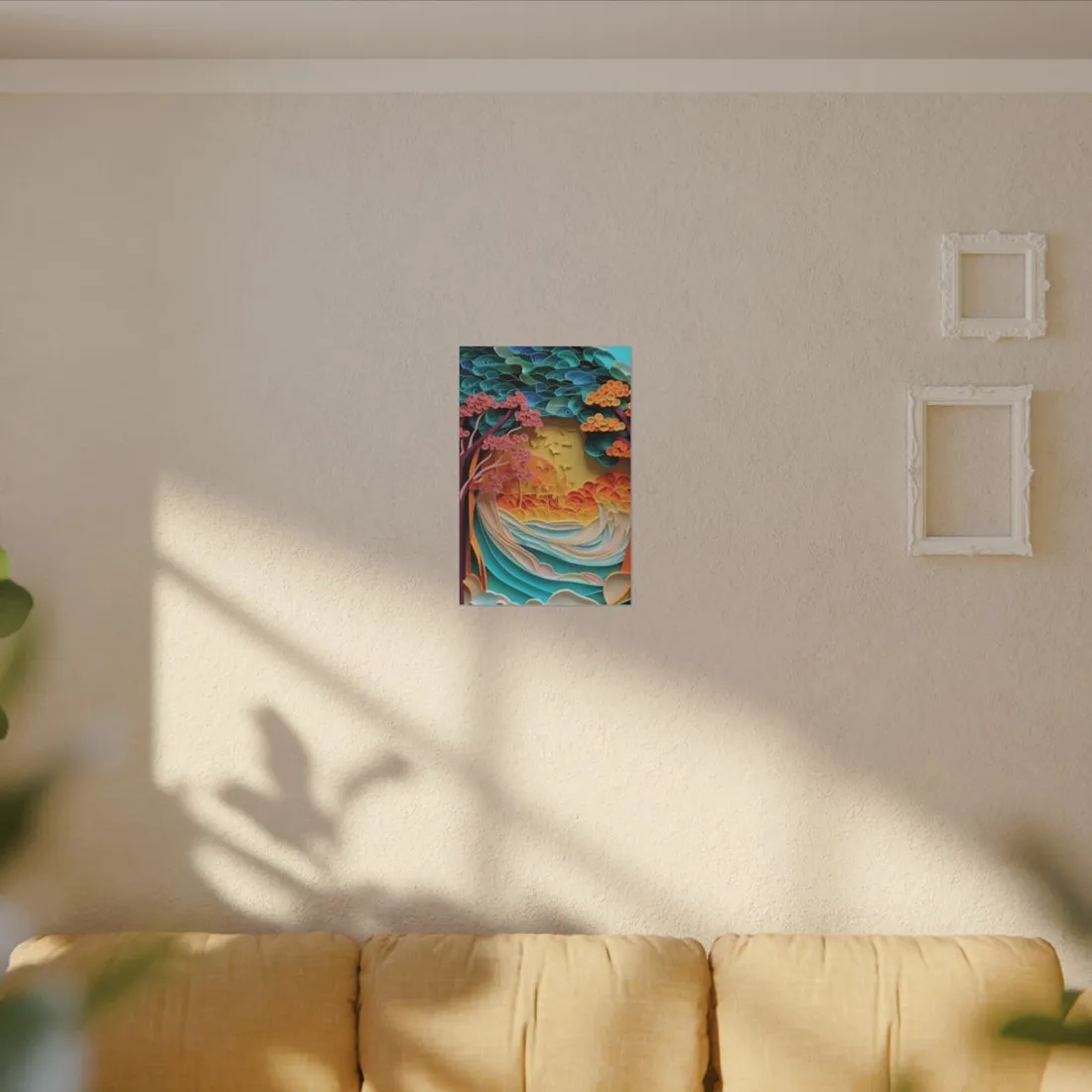 Peaceful Beach Landscape with Paper Quilling: Artistic Photography - Canvas