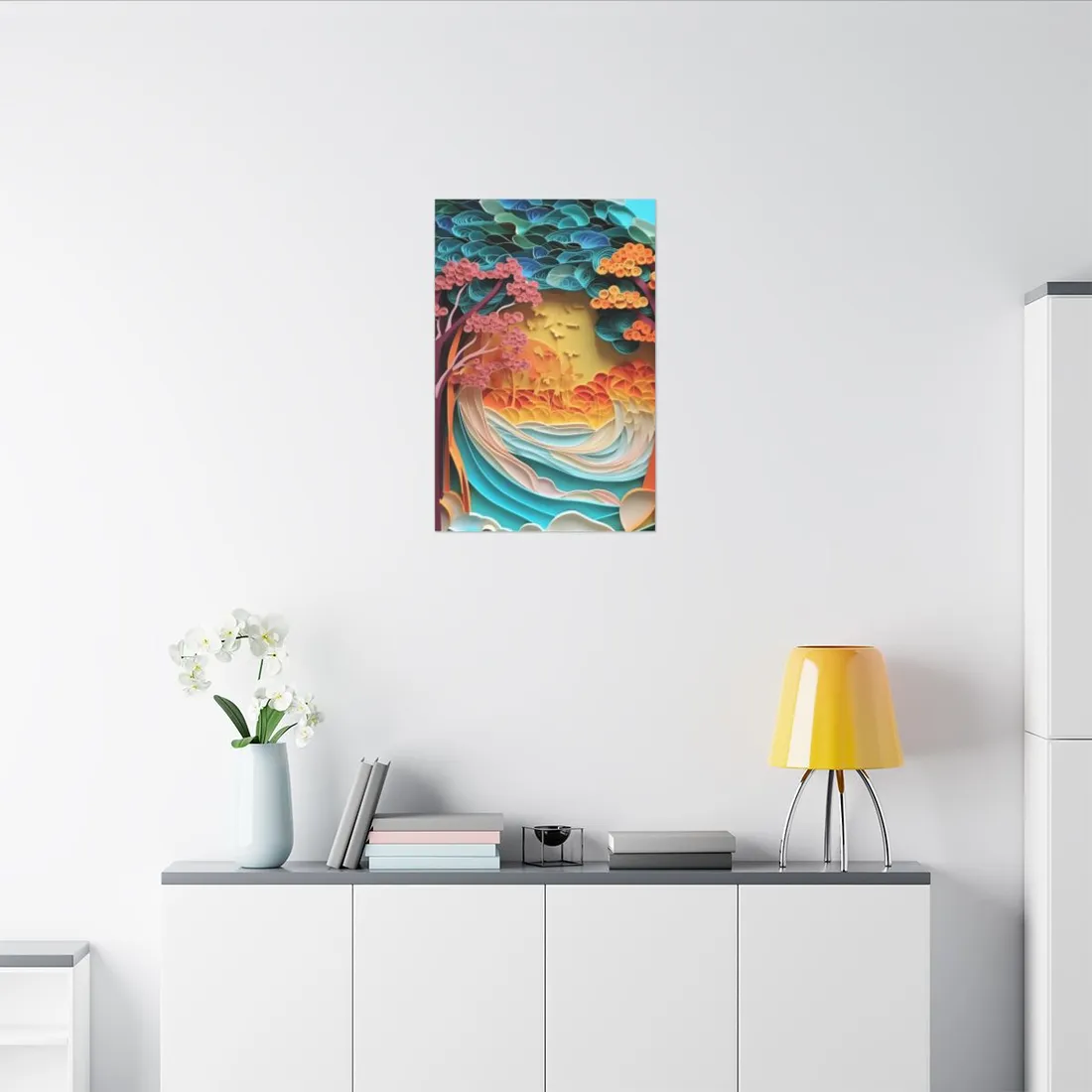 Peaceful Beach Landscape with Paper Quilling: Artistic Photography - Canvas