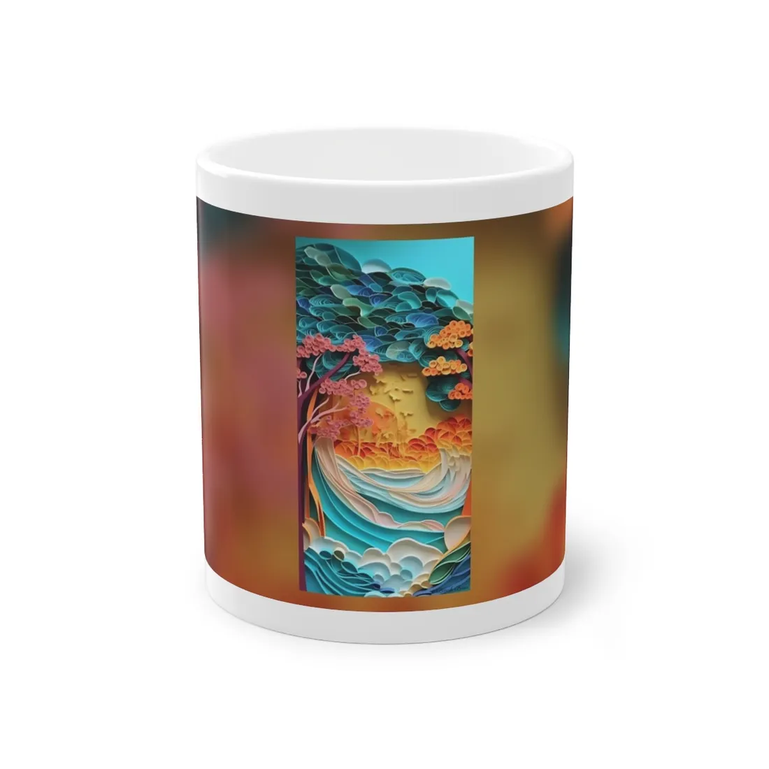 Peaceful Beach Landscape with Paper Quilling: Artistic Photography - Mug