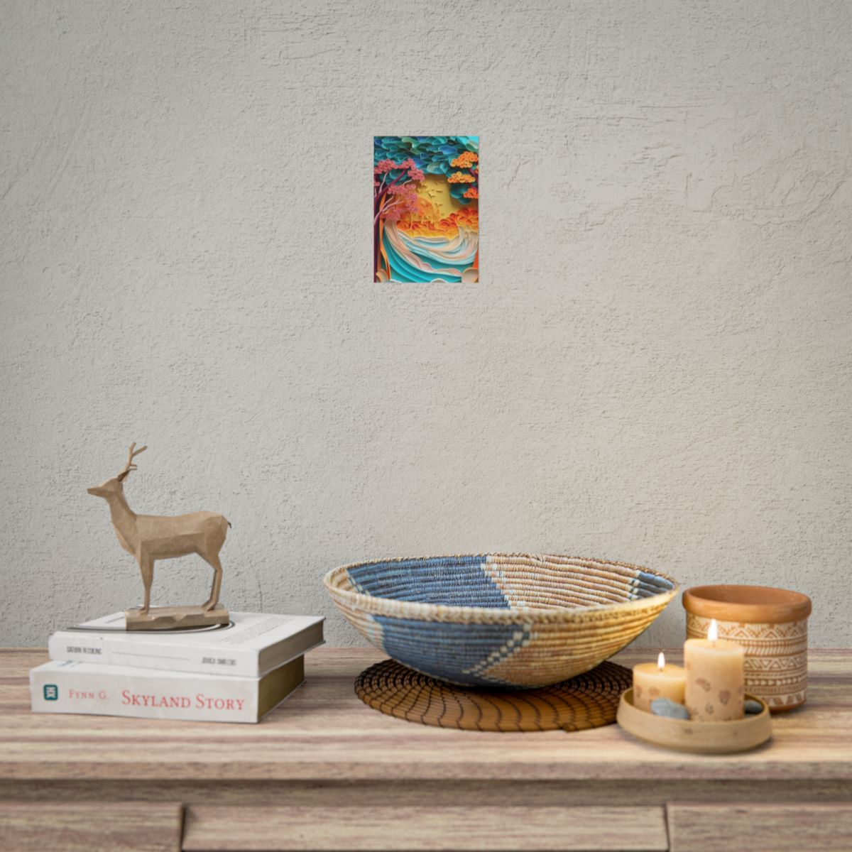 Peaceful Beach Landscape with Paper Quilling: Artistic Photography - Poster