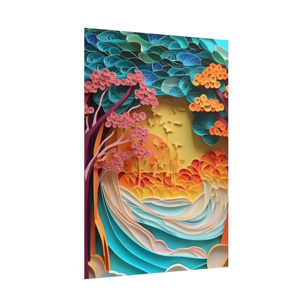 Peaceful Beach Landscape with Paper Quilling: Artistic Photography - Poster
