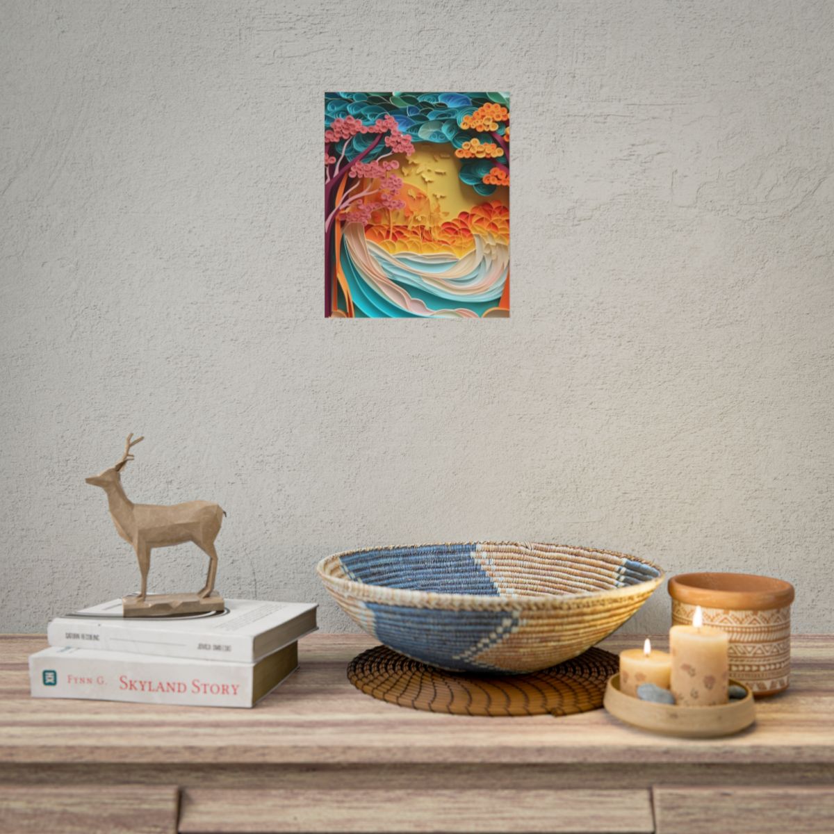 Peaceful Beach Landscape with Paper Quilling: Artistic Photography - Poster