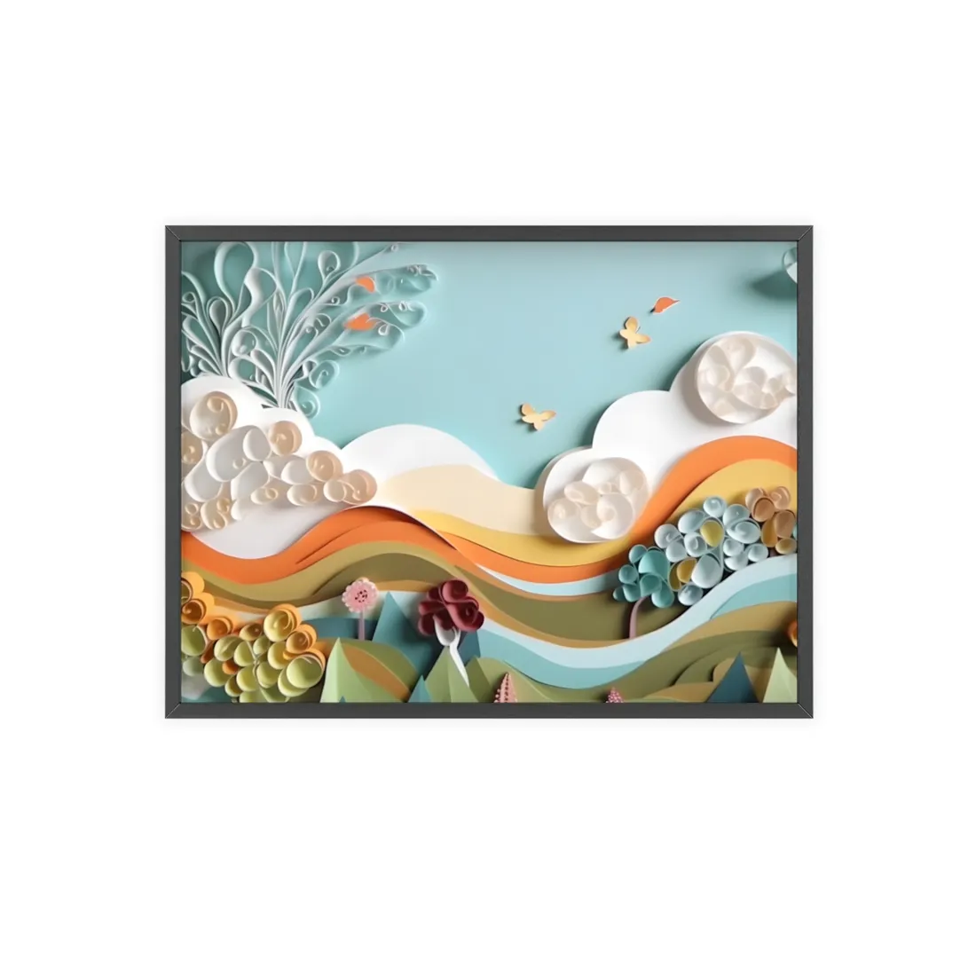 Peaceful Beach Serenade: Paper Quilling Art - Framed Poster