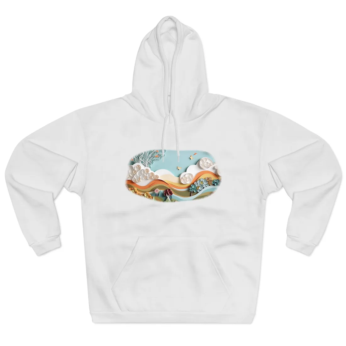 Peaceful Beach Serenade: Paper Quilling Art Hoodie - Hoodie (White)