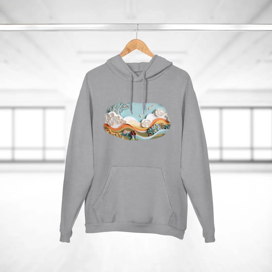 Quilled Tree Emblem: Paper Art Butterfly Motif – Hoodie, heather grey