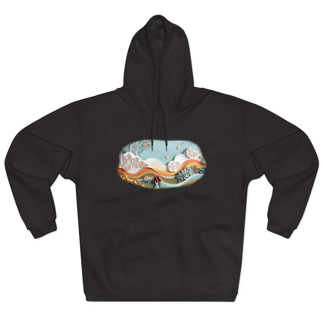 Quilled Tree Emblem: Paper Art Butterfly Motif – Hoodie, black