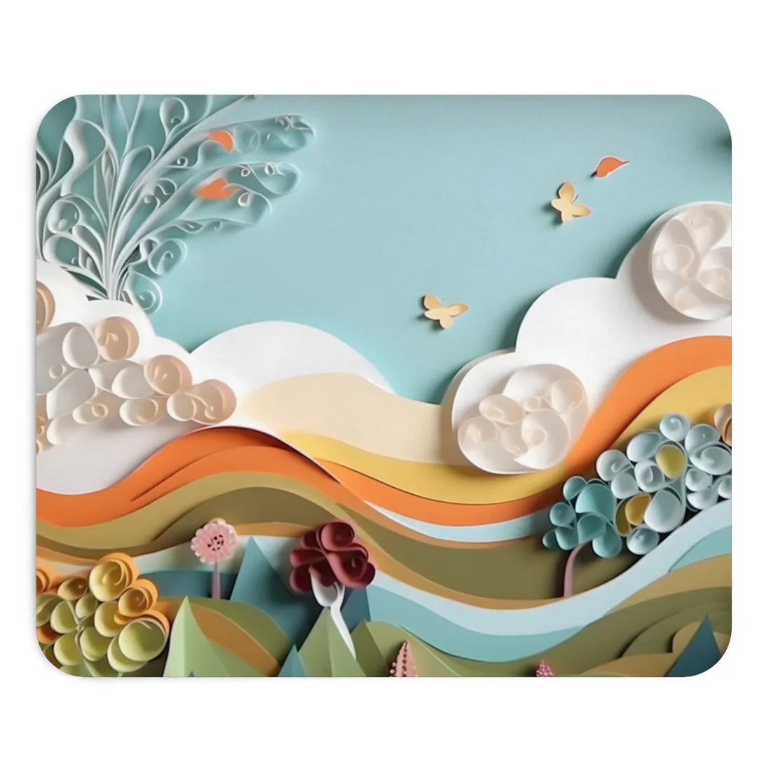 Peaceful Beach Serenade: Paper Quilling Art - Mouse Pad