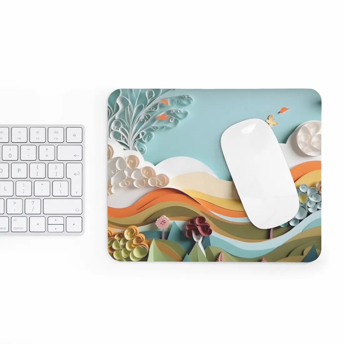 Peaceful Beach Serenade: Paper Quilling Art - Mouse Pad