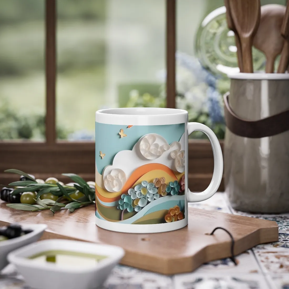 Peaceful Beach Serenade: Paper Quilling Art - Mug