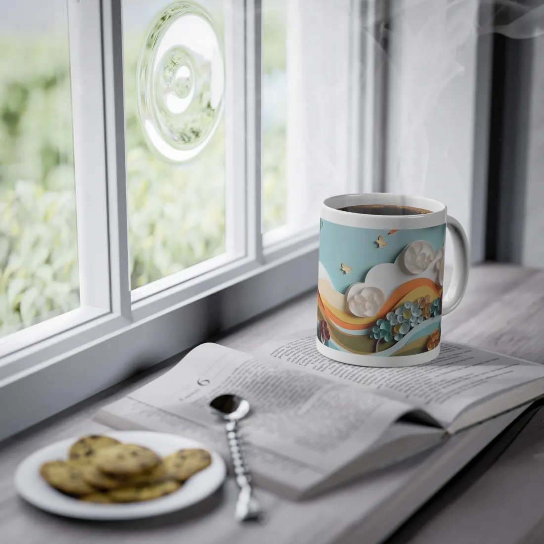 Peaceful Beach Serenade: Paper Quilling Art - Mug