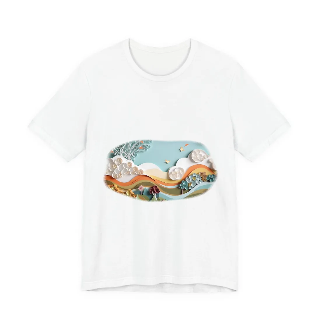 Peaceful Beach Serenade: Paper Quilling Art T-Shirt - T-Shirt (White)