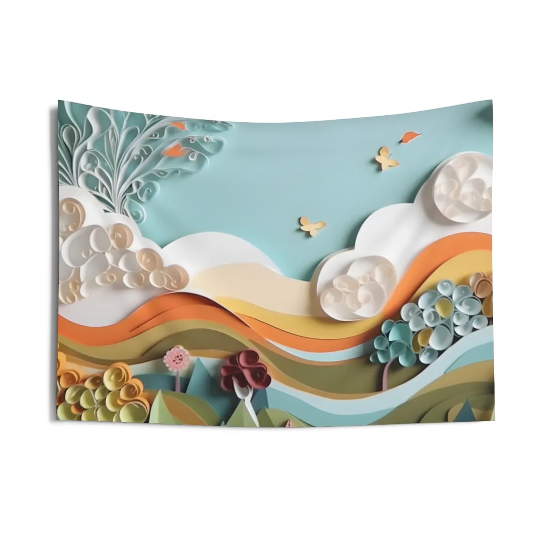 Peaceful Beach Serenade: Paper Quilling Art - Wall Tapestry
