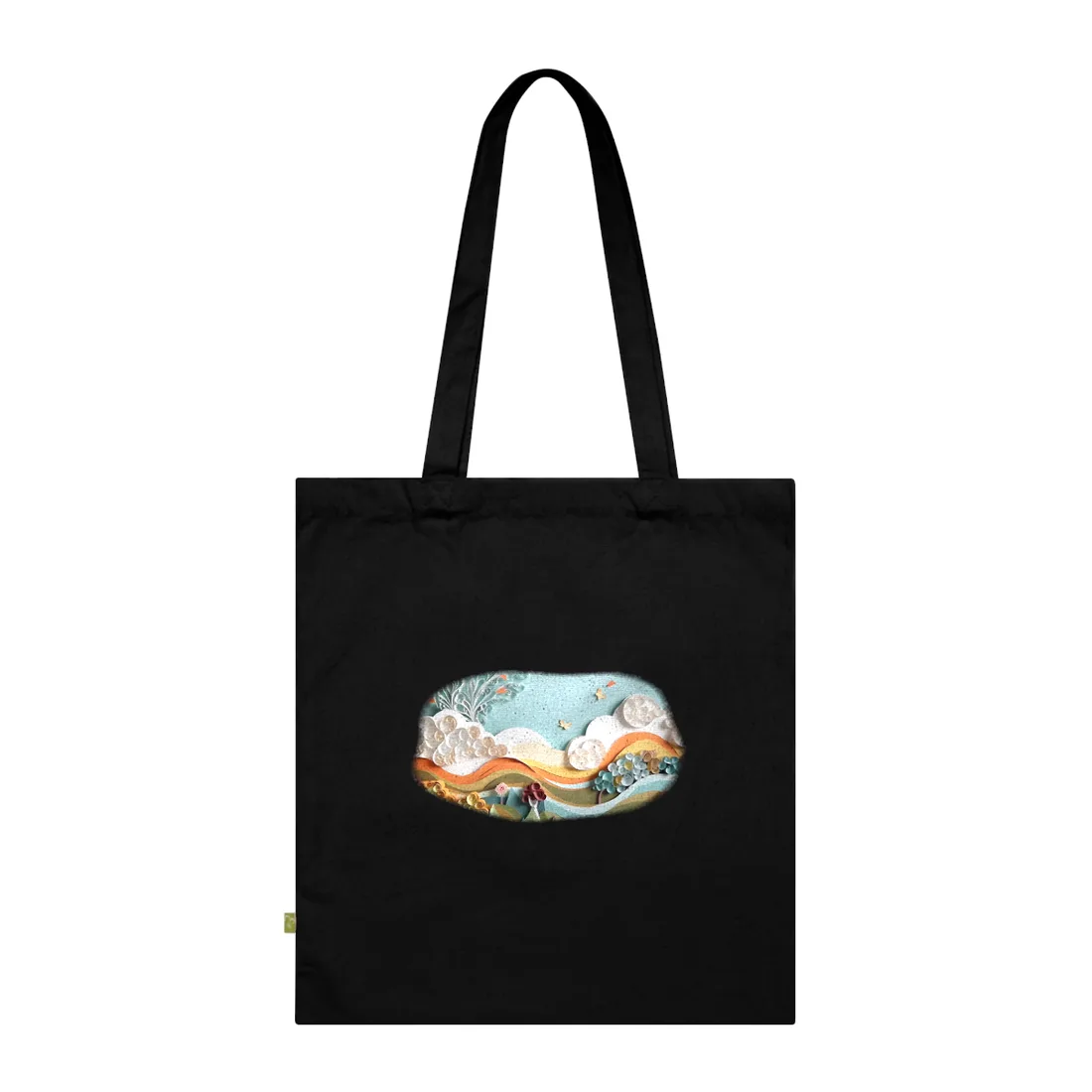 Peaceful Beach Serenade: Paper Quilling Art Tote Bag - Tote Bag (Black)