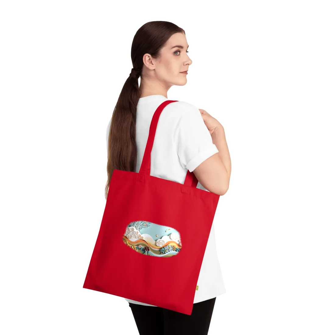Quilled Tree Emblem: Paper Art Butterfly Motif – Tote Bag, classic red