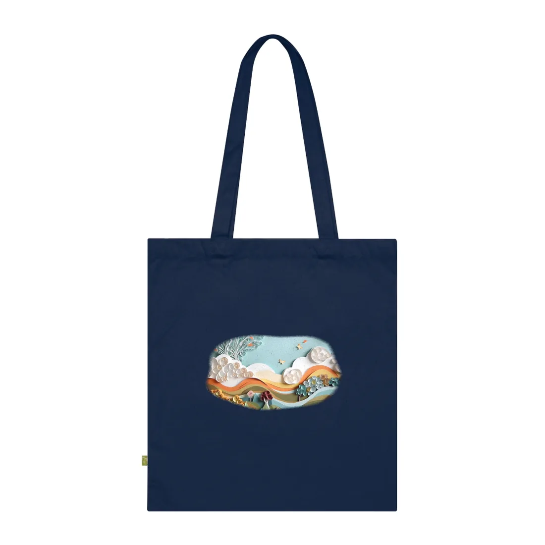 Quilled Tree Emblem: Paper Art Butterfly Motif – Tote Bag, french navy